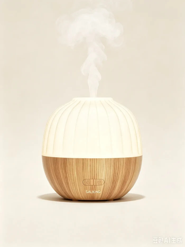 Acorn 300ml ultrasonic essential oil diffuser with ribbed shade and wood-grain base