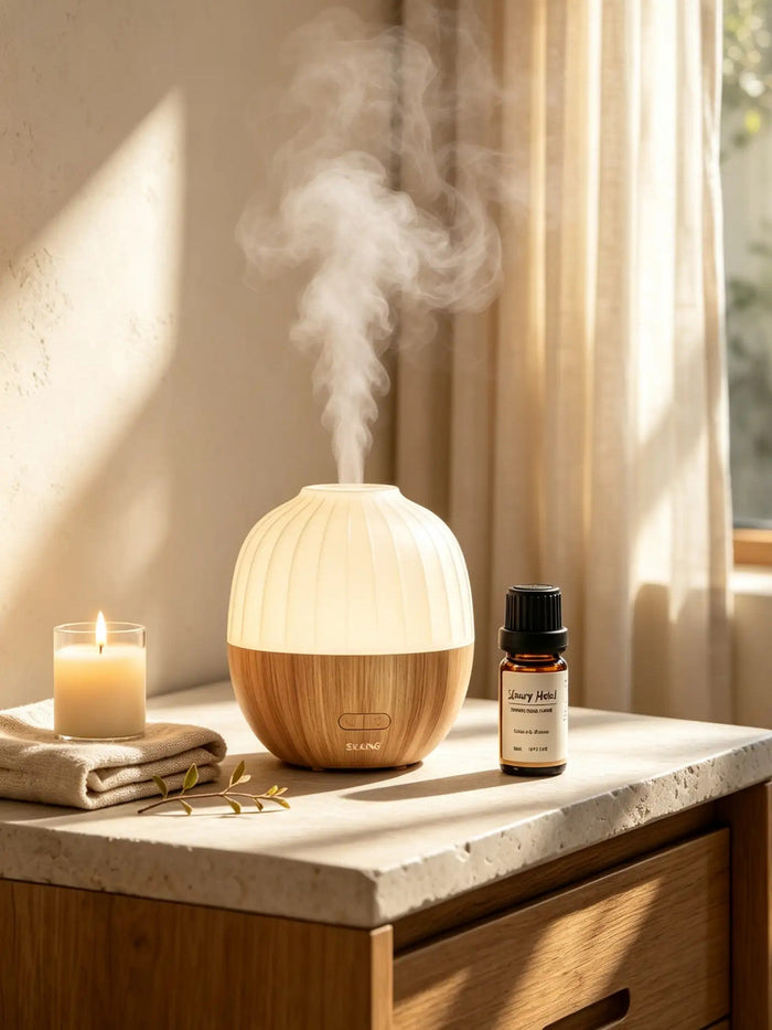Acorn Acorn 300ml aroma diffuser with soft mist and warm light in a relaxing bathroom
