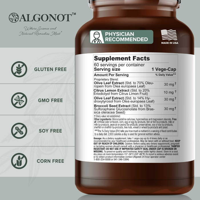 Supplement bottle with label displaying 'Physician Recommended' and 'Made in USA' on a gray background.
