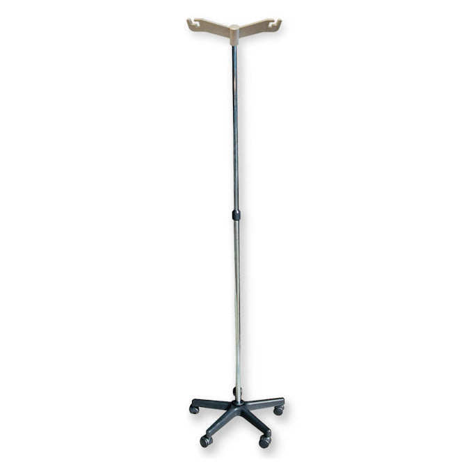 Asta portaflebo in acciaio cromato con ruote - 2 ganci in plastica - base in plastica