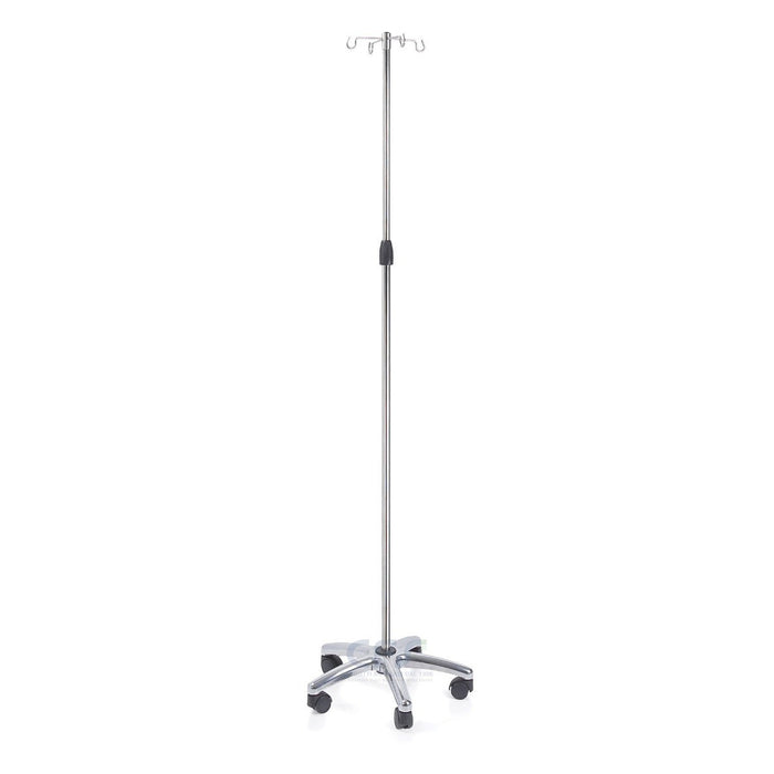 Asta portaflebo in acciaio inox con ruote MORETTI MI425 - 4 ganci in acciaio - base cromata