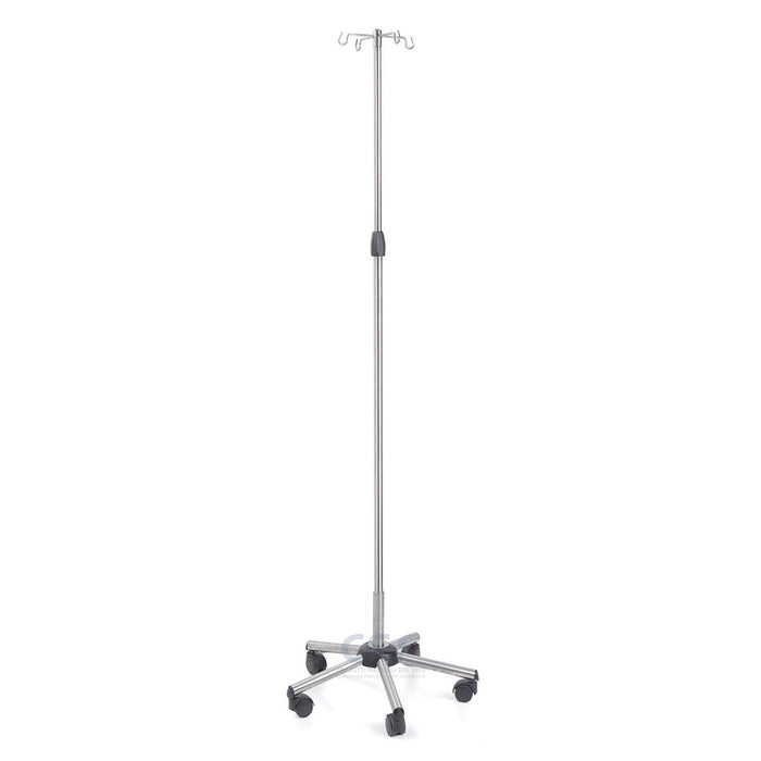 Asta portaflebo in acciaio inox con ruote MORETTI MI426 - 4 ganci in acciaio - base acciaio