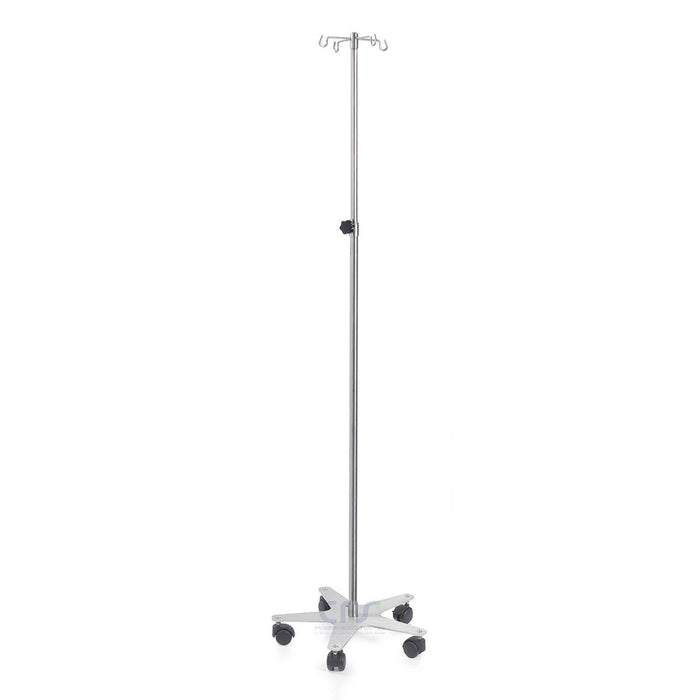 Asta portaflebo in acciaio inox con ruote MORETTI MI427 - 4 ganci in acciaio - base e meccanismo in acciaio