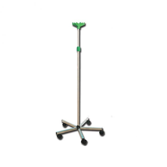 Asta portaflebo in acciao inox con ruote - 4 ganci in plastica