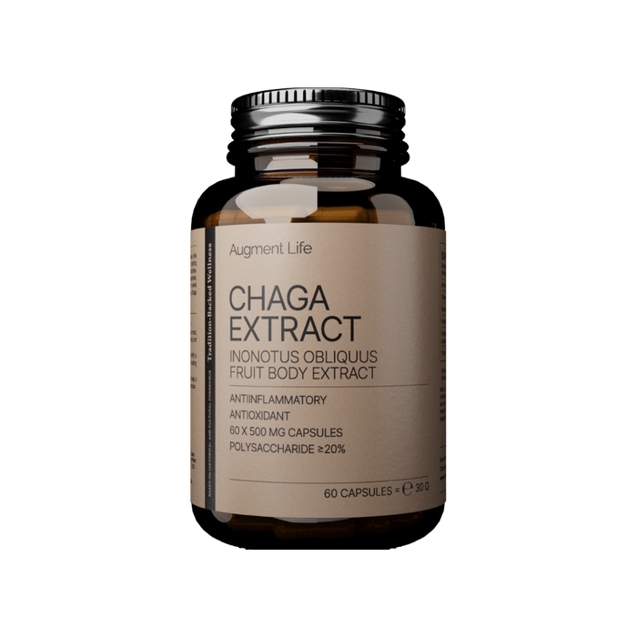 Bottle of Chaga Extract supplement on a white background