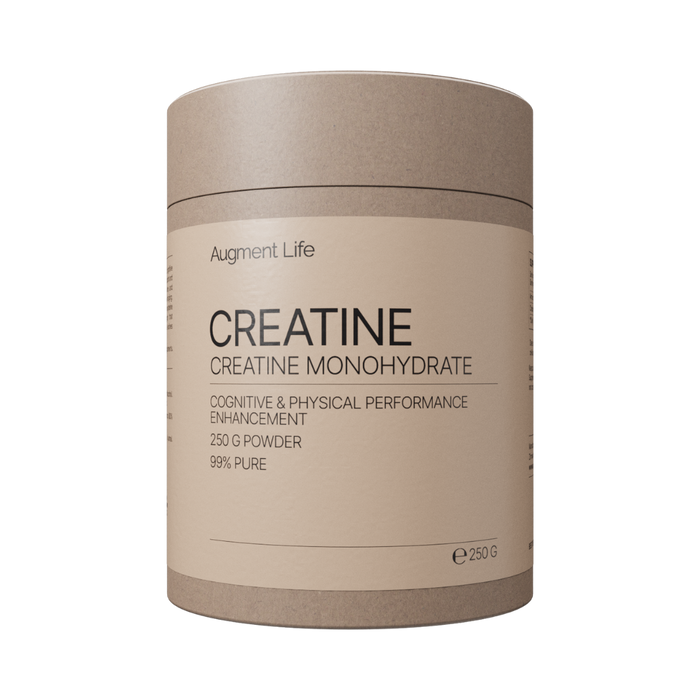 Beige container of Augment Life Creatine Monohydrate on a white background