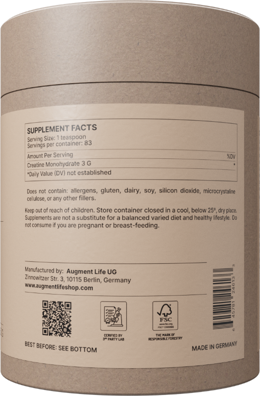 Back label of a supplement container with text and symbols.