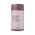 Supplement container labeled 'Fisetin' for free radical and oxidative stress protection on a white background.