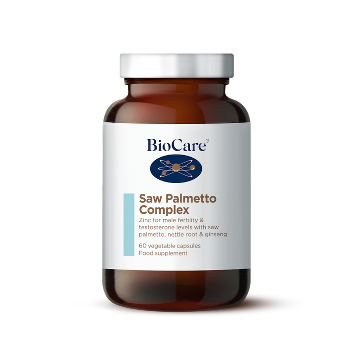 BioCare Saw Palmetto Complex 60 capsules bottle - men's health supplement with zinc and ginseng