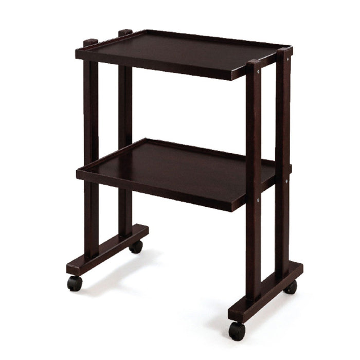 Carrello in legno massello con ruote - 2 ripiani - Wengé