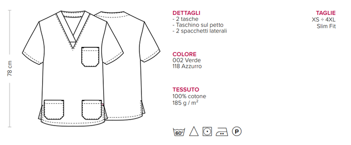 Casacca in cotone 100% PIERO - Azzurra con scollo a V (Unisex)