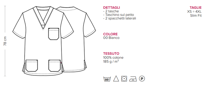 Casacca in cotone 100% PIERO - Bianca con scollo a V (Unisex)