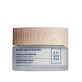 Energieva night cream jar with natural wooden cap on a green background