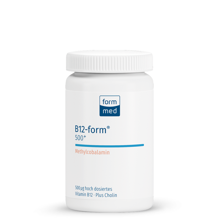 Bottle of B12-form supplement with 'form med' branding on a transparent background