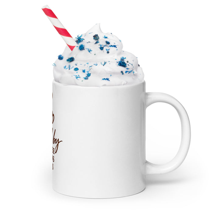 Right-side view of 20 oz Fueled by Coffee, Chaos & Jesus mug