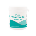 A white plastic tub of Pure Vitamin D3 4000 IU anti-aging supplement, featuring a teal and white label on a clean white background.