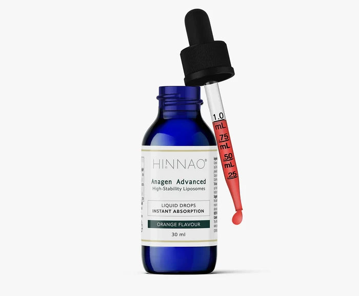Blue bottle with dropper labeled 'HINNAO' on a white background