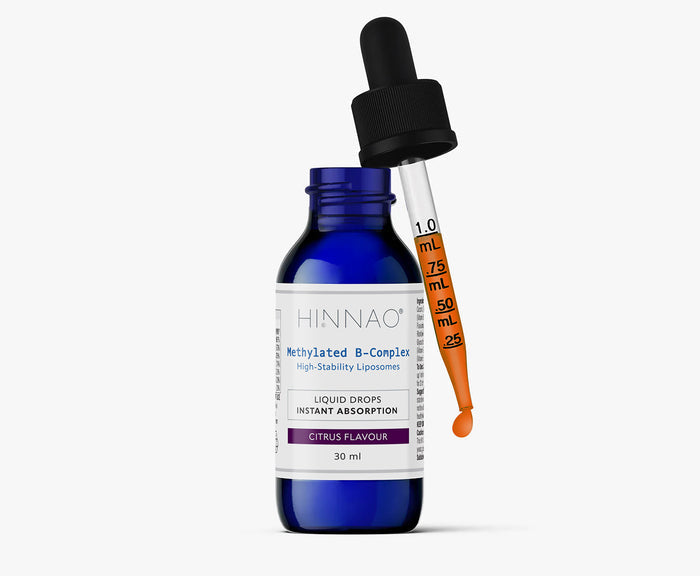 Blue bottle with dropper labeled 'HINNAO' on a white background