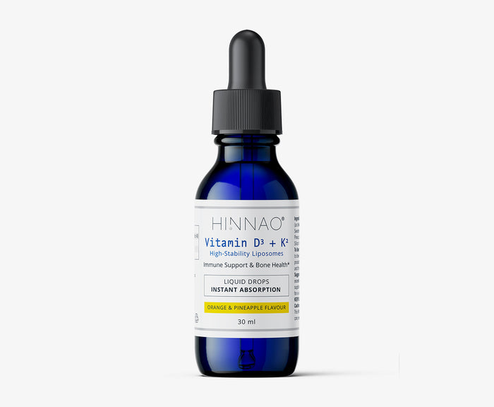 Blue bottle with dropper labeled 'HINNAO' on a white background
