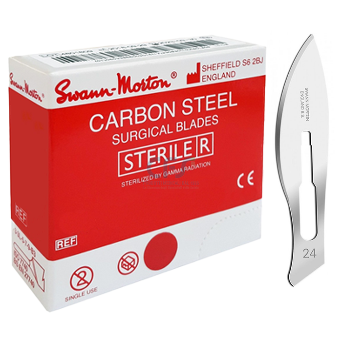 Lame bisturi monouso sterili Swann-Morton n.24 - Carbonio (conf. 100 pz.)