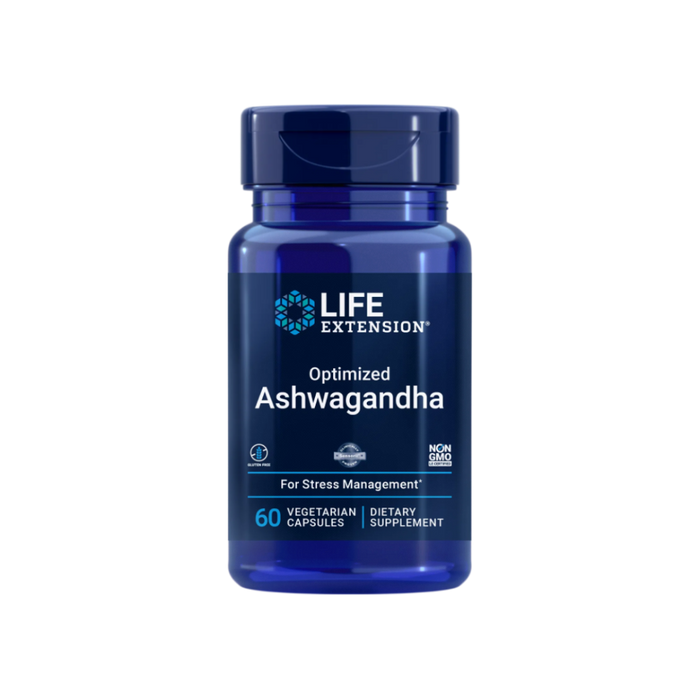Life Extension Optimized Ashwagandha Extract (Sensoril®), 60 vegetarian capsules – front label