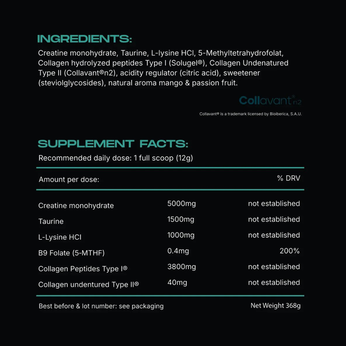 Supplement label with ingredients and supplement facts on a black background