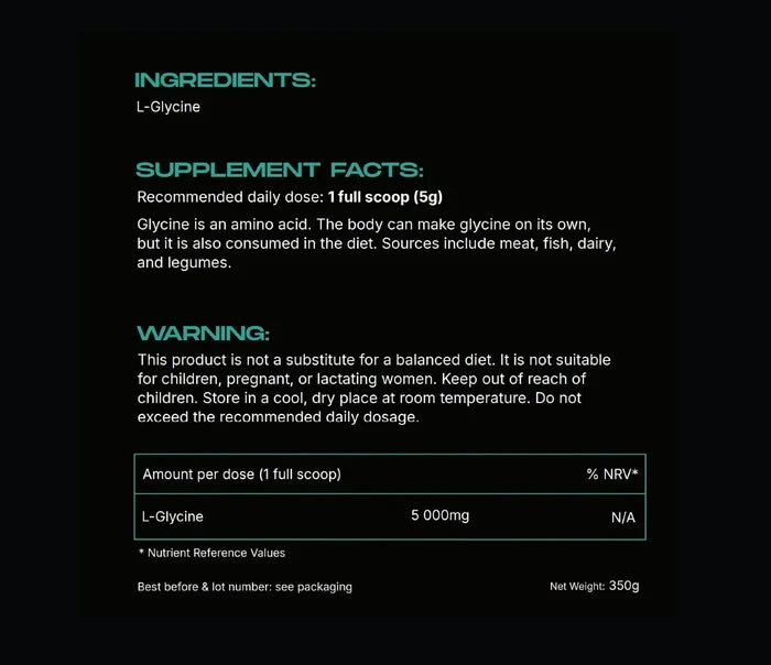 LIFE UNLOCKED Glycine 5g Powder – Ingredients label