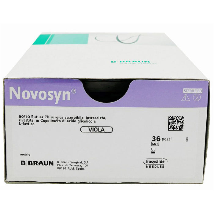 Novosyn suture assorbibili in poliglactina 910, ago 3/8 16mm, USP 4/0 - filo viola 45cm (conf. 36 pz.)
