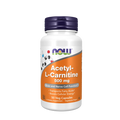 Supplement bottle labeled 'Acetyl-L-Carnitine 500 mg' by NOW on a white background