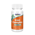 Bottle of NOW Iron Complex supplement on a white background