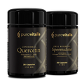 Two black bottles of purovitalis supplements on a white background