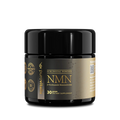 A black jar with a gold label that reads 'Purovitalis - Sublingual Powder NMN 30g'. The label also indicates '99% Pure α-Nicotinamide Mononucleotide' and includes a barcode.