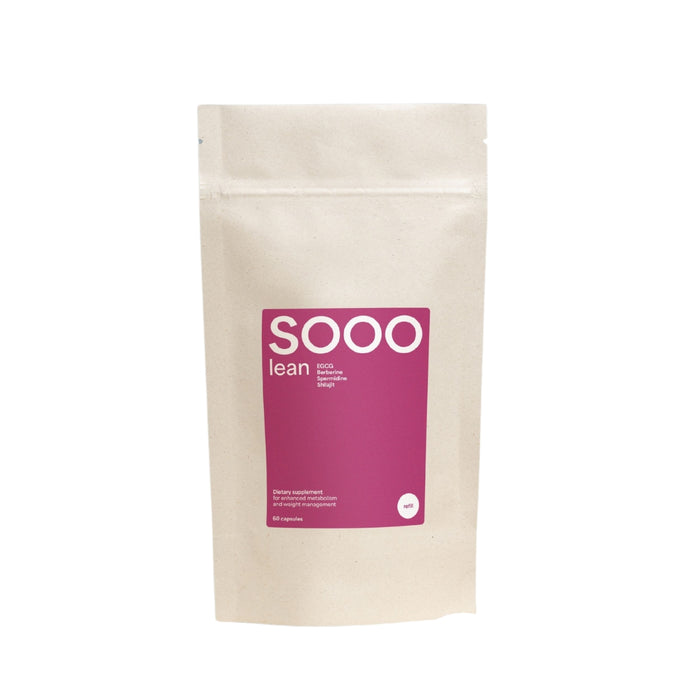Image of SOOO Lean refill bag standing upright, showing packaging design.