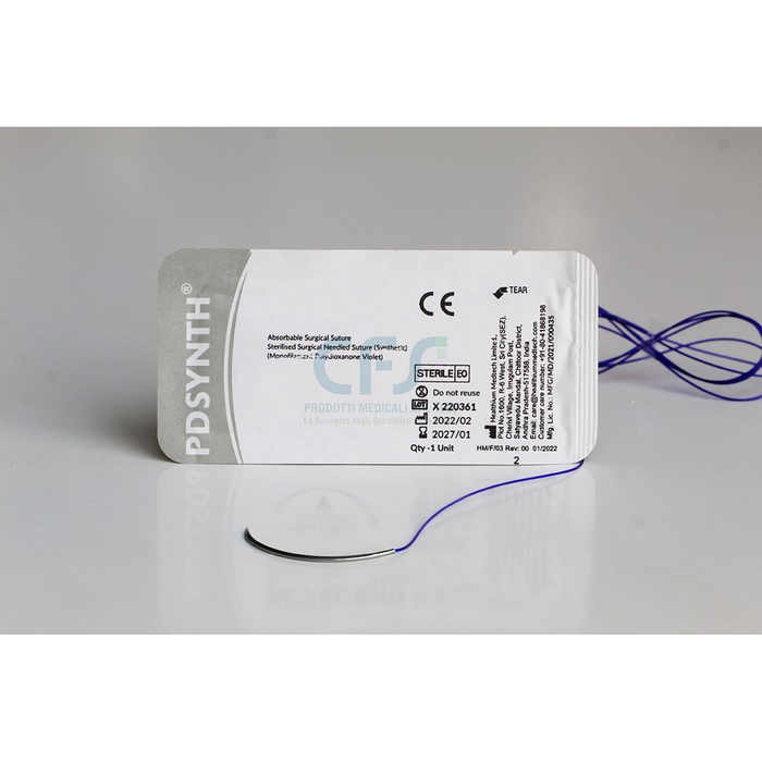 Sutura Healthium PDSYNTH, ago 1/2 40mm, USP 0 - filo viola 70cm (conf. 12 pz.)