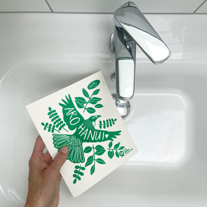 Swedish Dishcloth SPRUCE Arohanui in EMERALD GREEN. Design by Natty