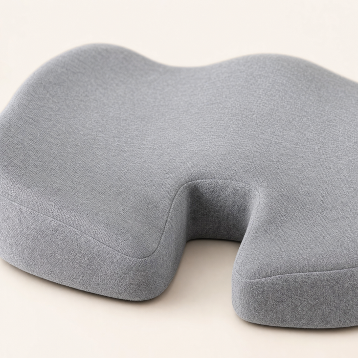 Close detail of the coccyx relief channel on the VESU Orthopedic Seat Cushion