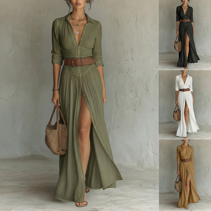 women's V-neck side-slit maxi dress - image 1