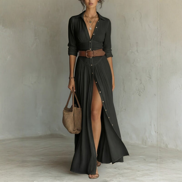 women's V-neck side-slit maxi dress - image 3